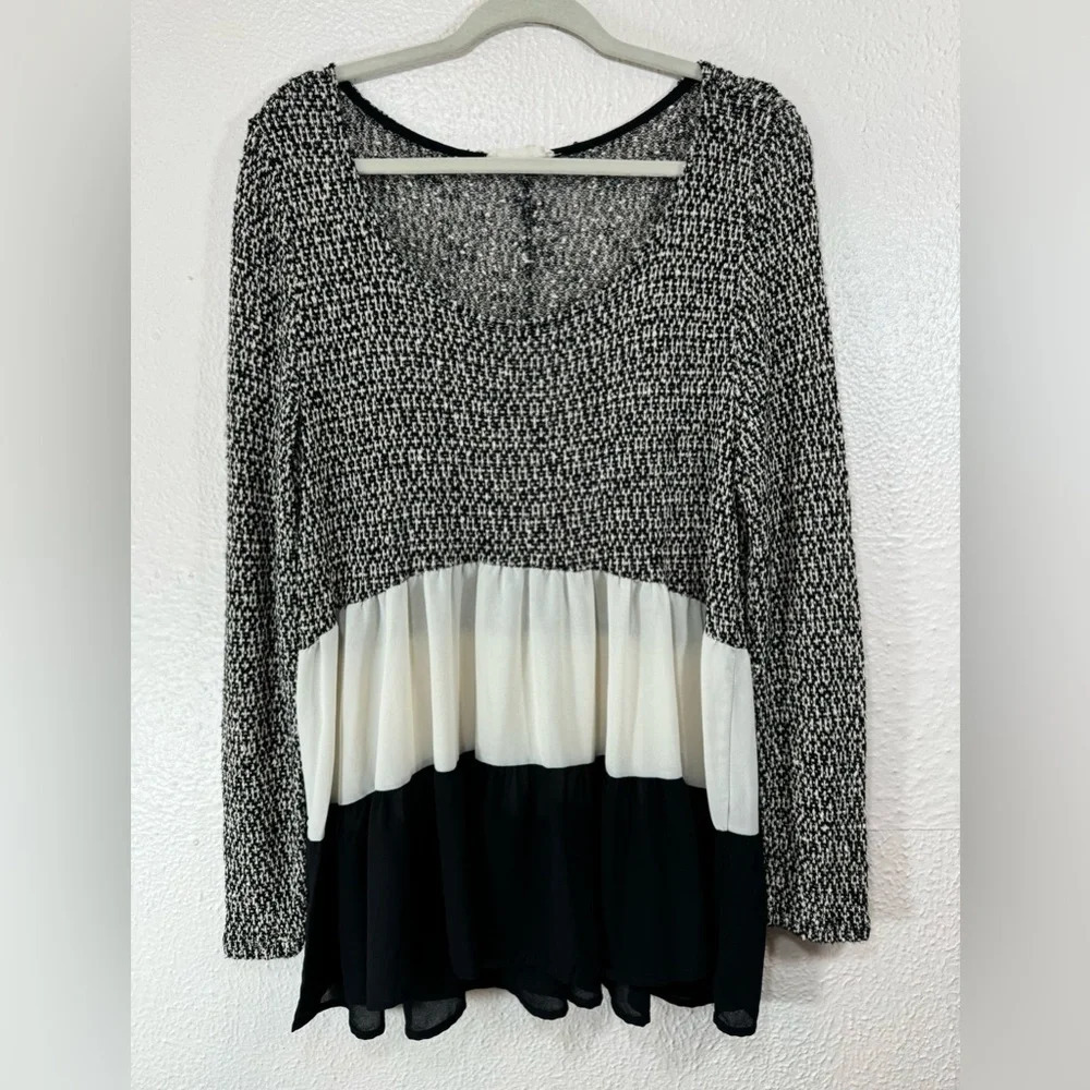 Entro Tri Color Tunic Top Black Ruffle Boho Festival Style 1806 Women’s Medium